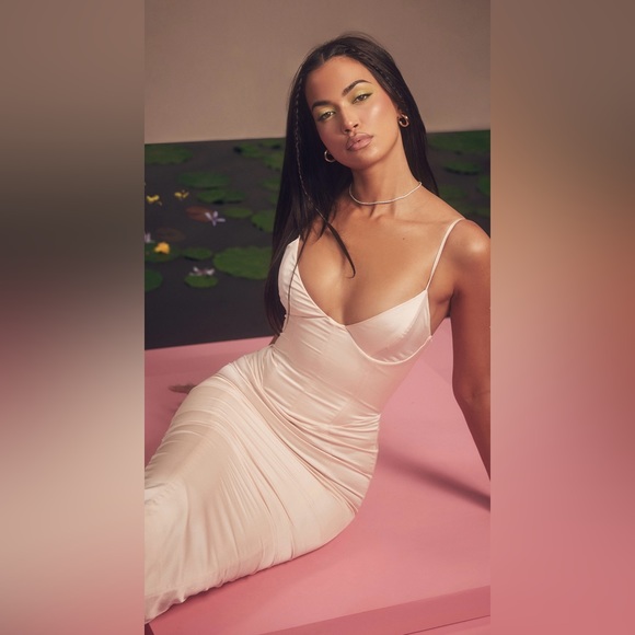 House of CB Gisele Midi Dress Peony Satin Corset Size Small NWT - Picture 11 of 14